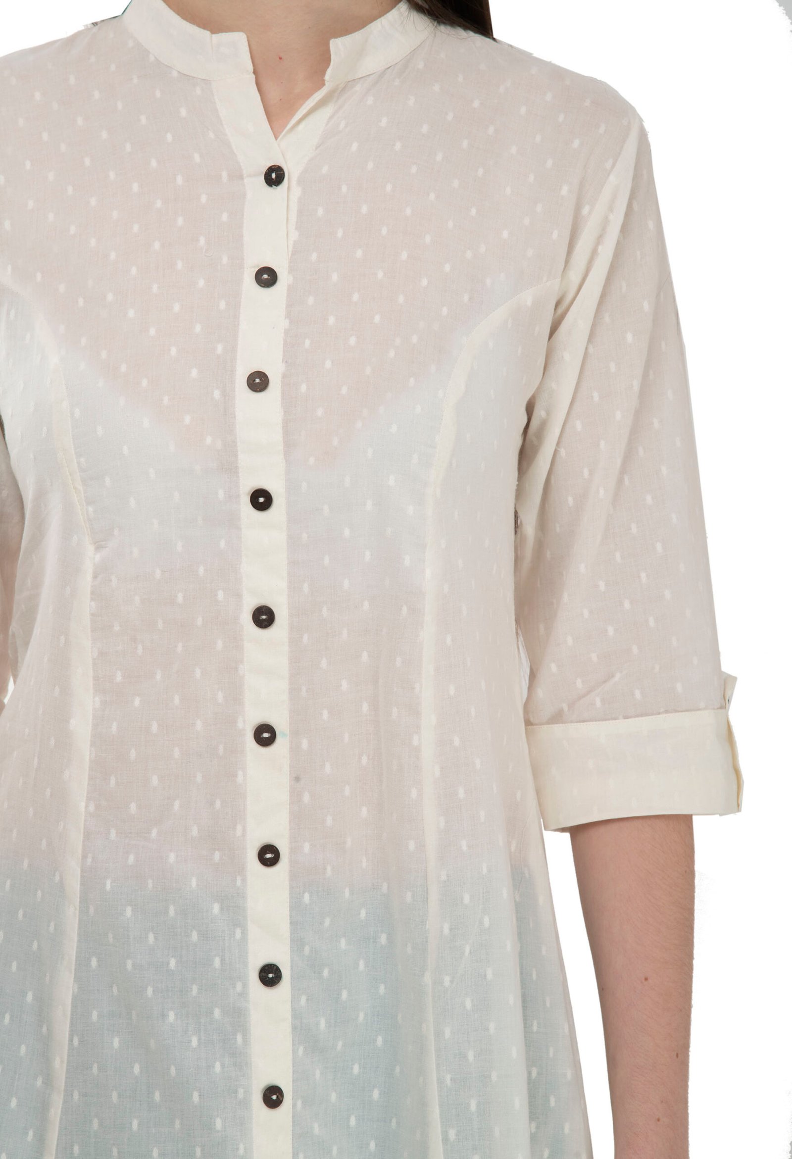 Off White Cotton Jaquard Stylish Straight Kurta, Kurti for Women - Image 2