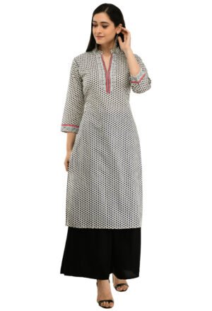 Off White Cotton Printed Stylish  Straight Ladies Kurta, Kurti