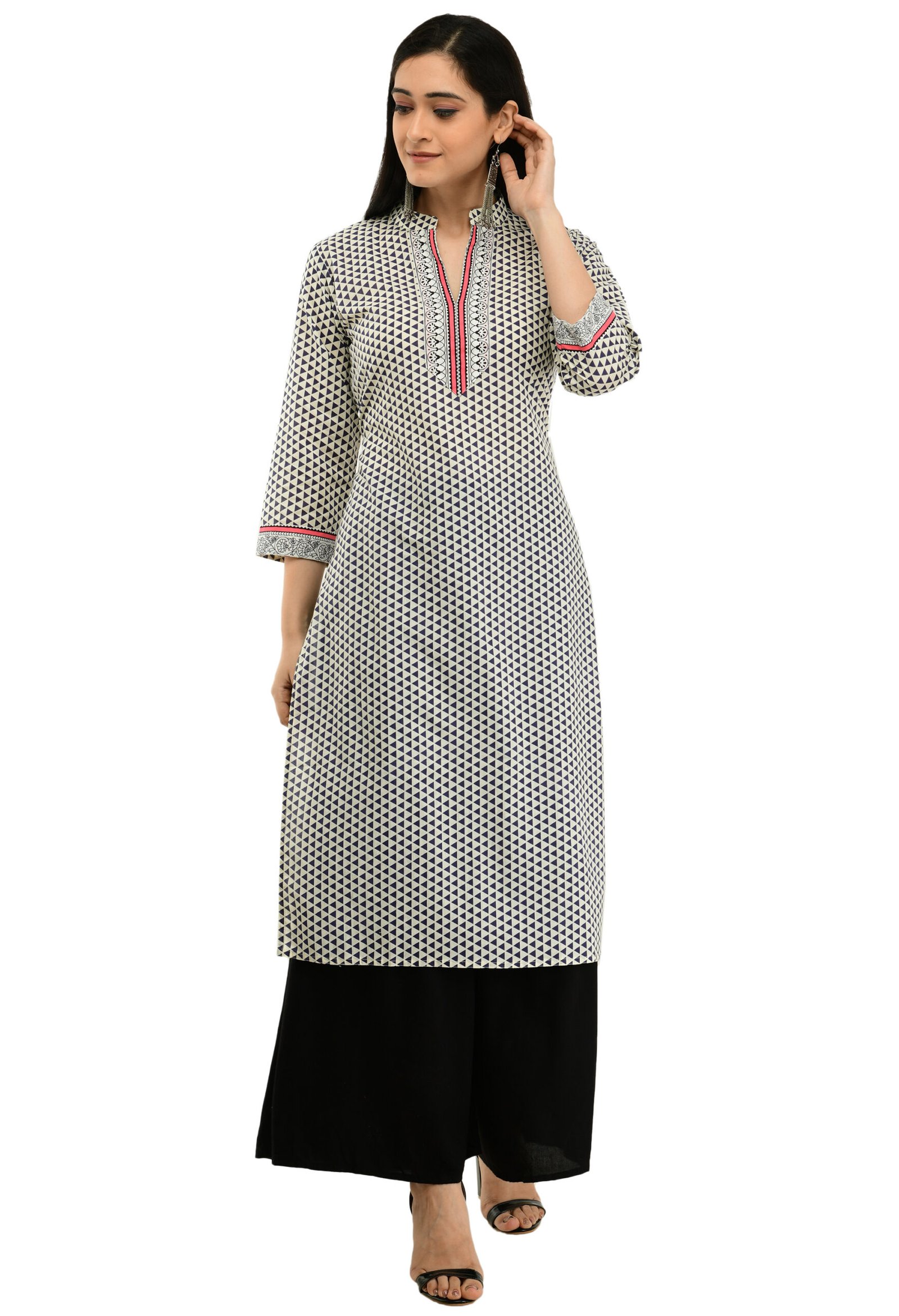 Off White Cotton Printed Stylish Straight Ladies Kurta, Kurti