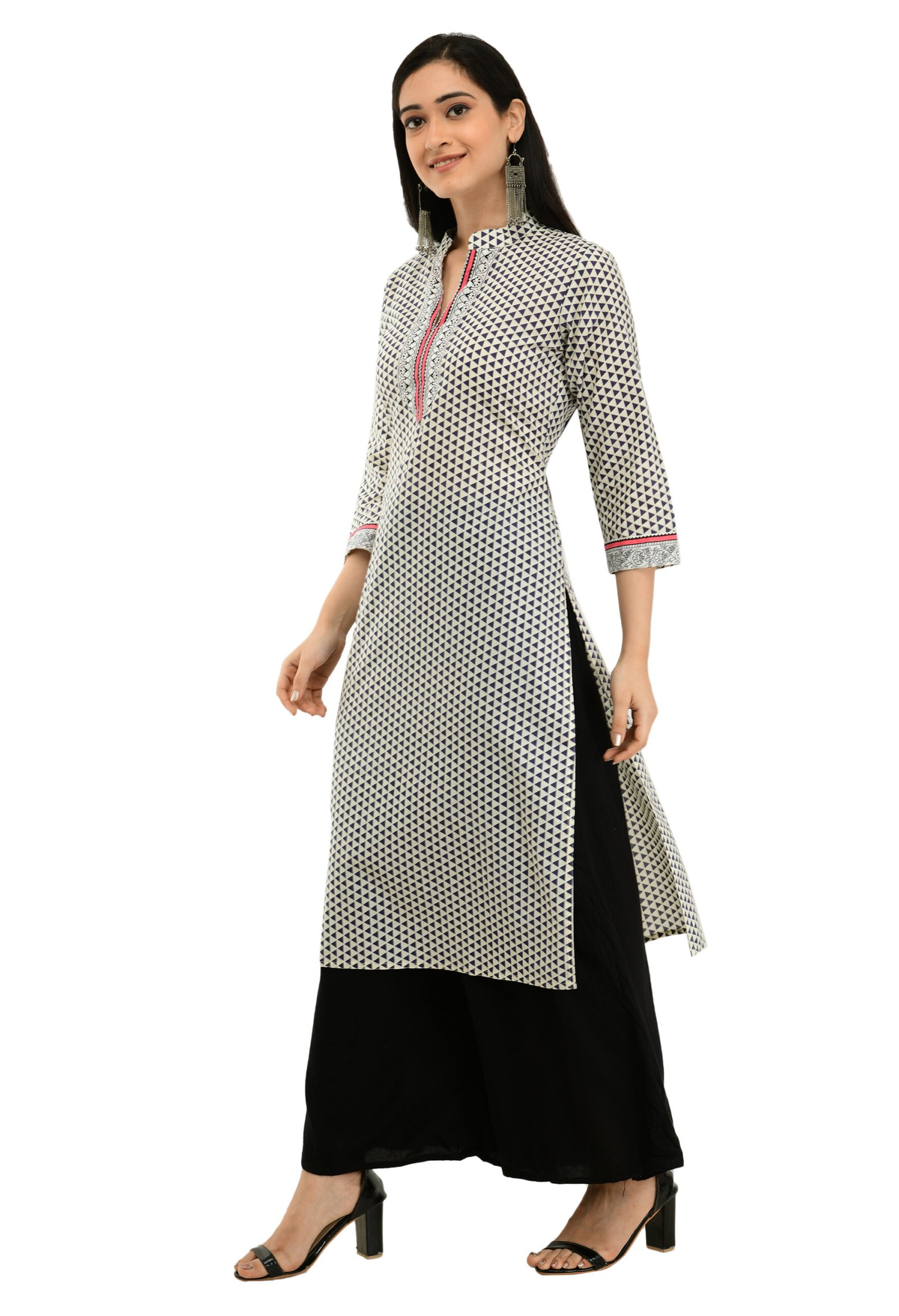 Off White Cotton Printed Stylish Straight Ladies Kurta, Kurti - Image 4