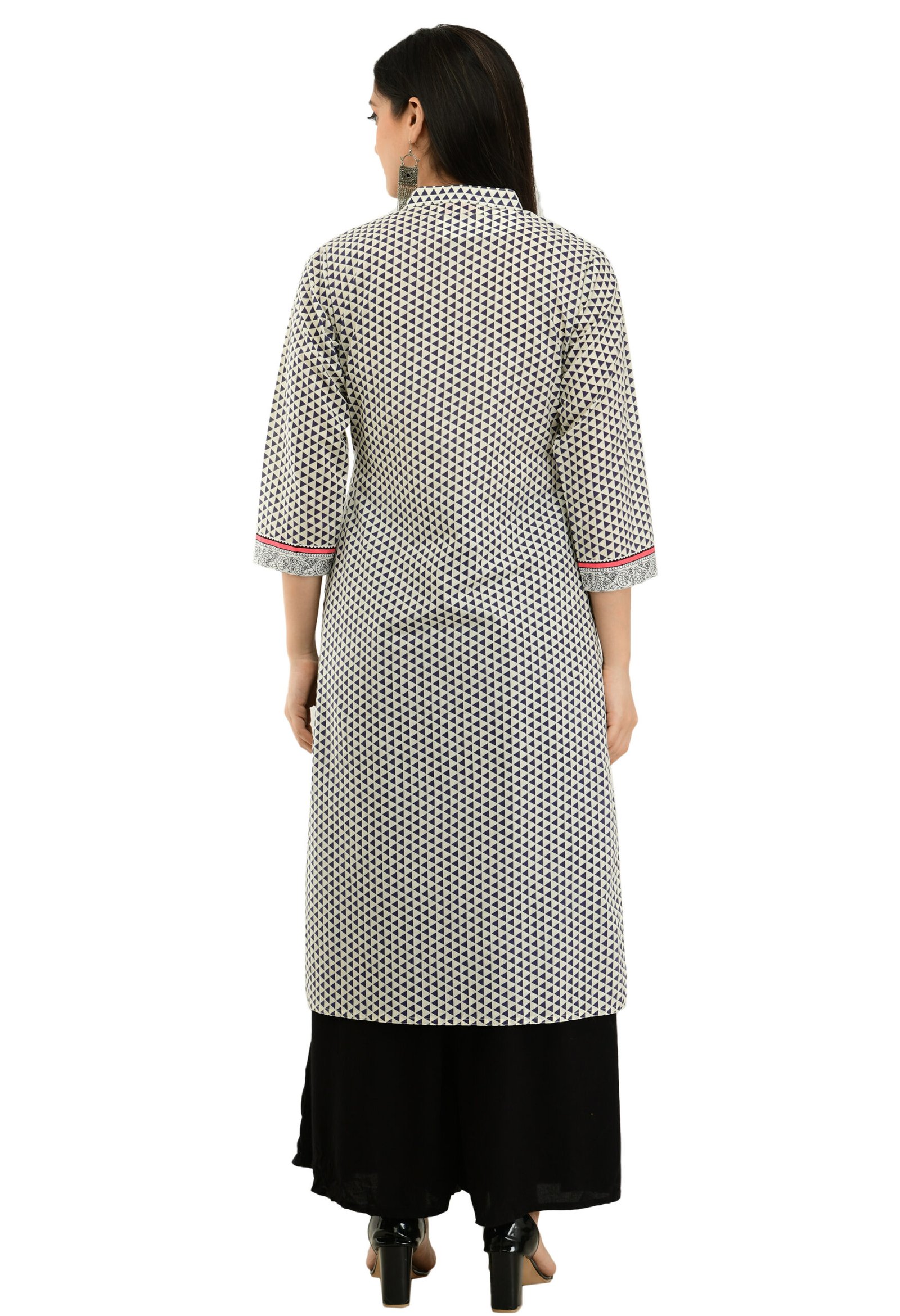 Off White Cotton Printed Stylish Straight Ladies Kurta, Kurti - Image 5