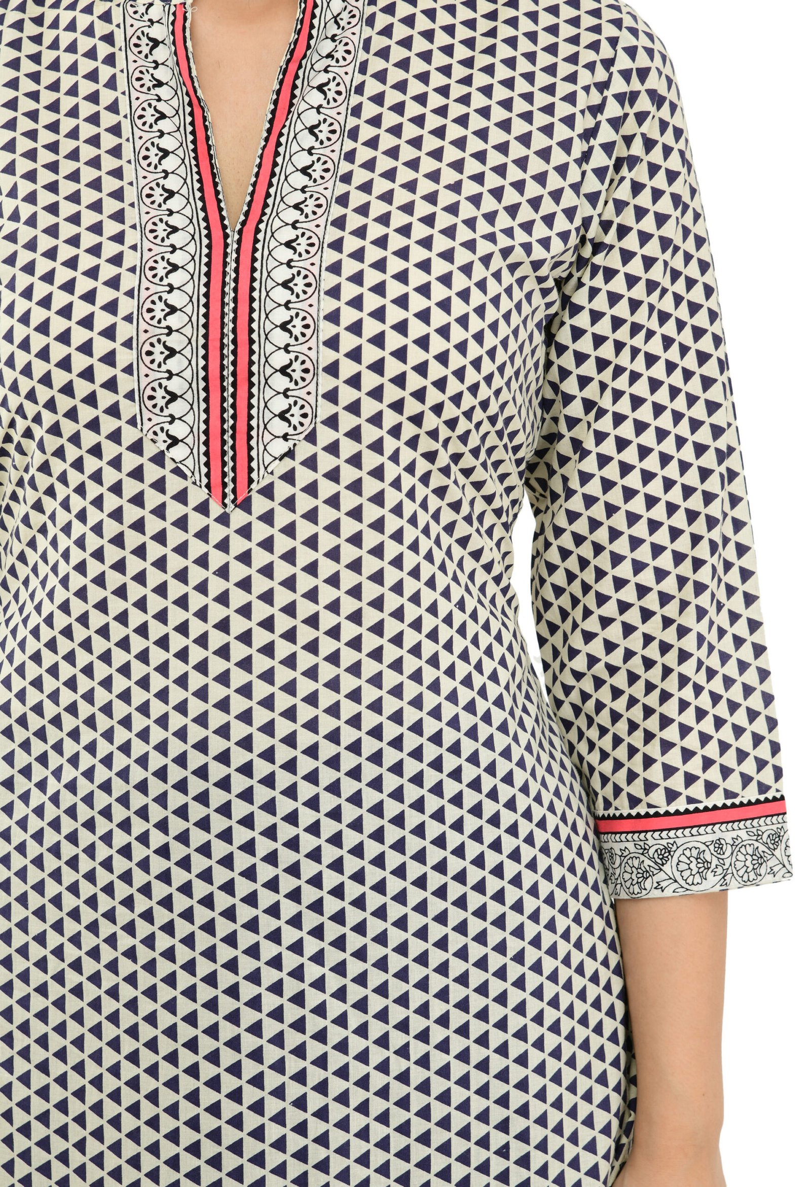 Off White Cotton Printed Stylish Straight Ladies Kurta, Kurti - Image 2