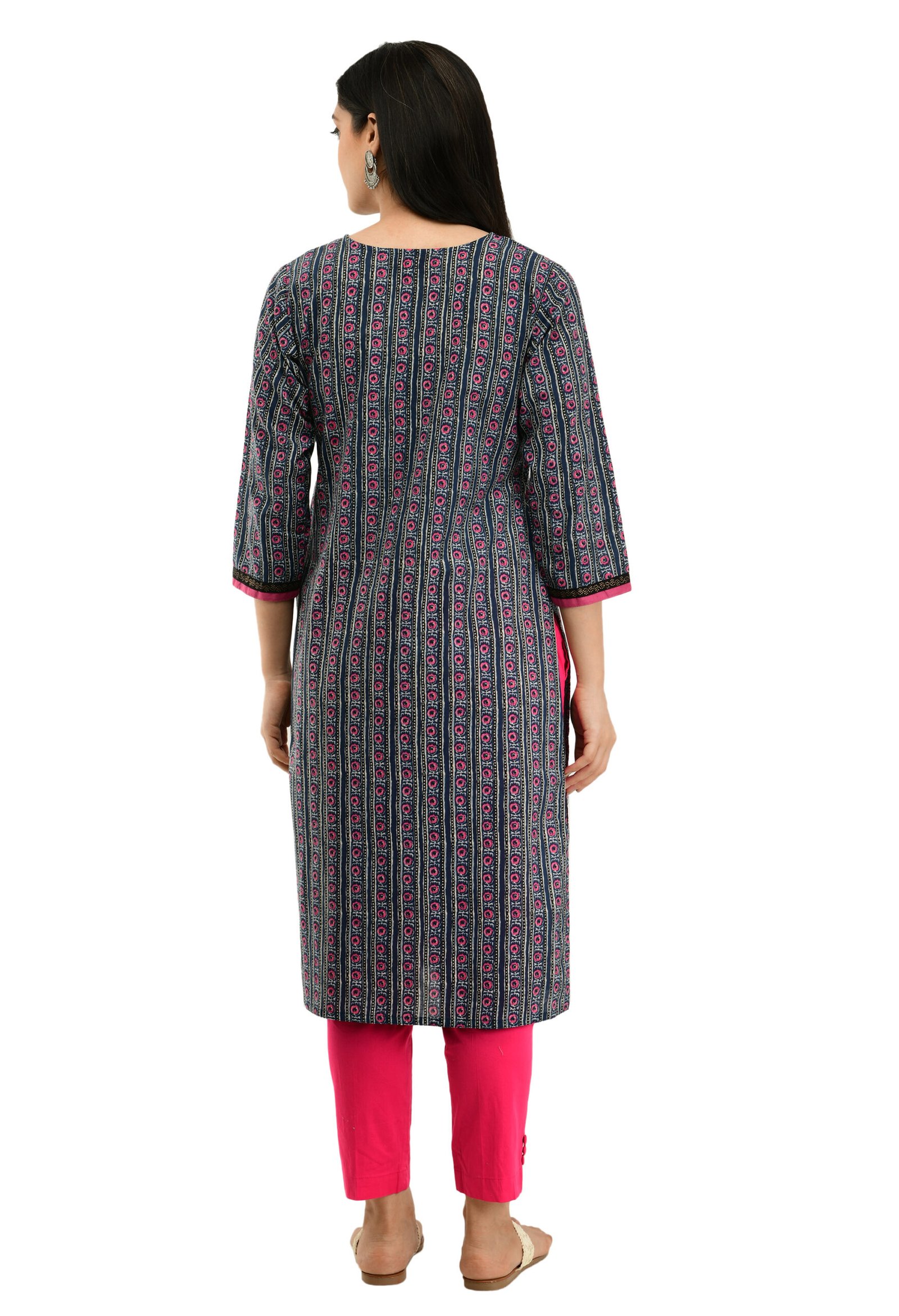 Blue 100% Cotton Printed Stylish Straight Kurta, Kurti for Women - Image 4