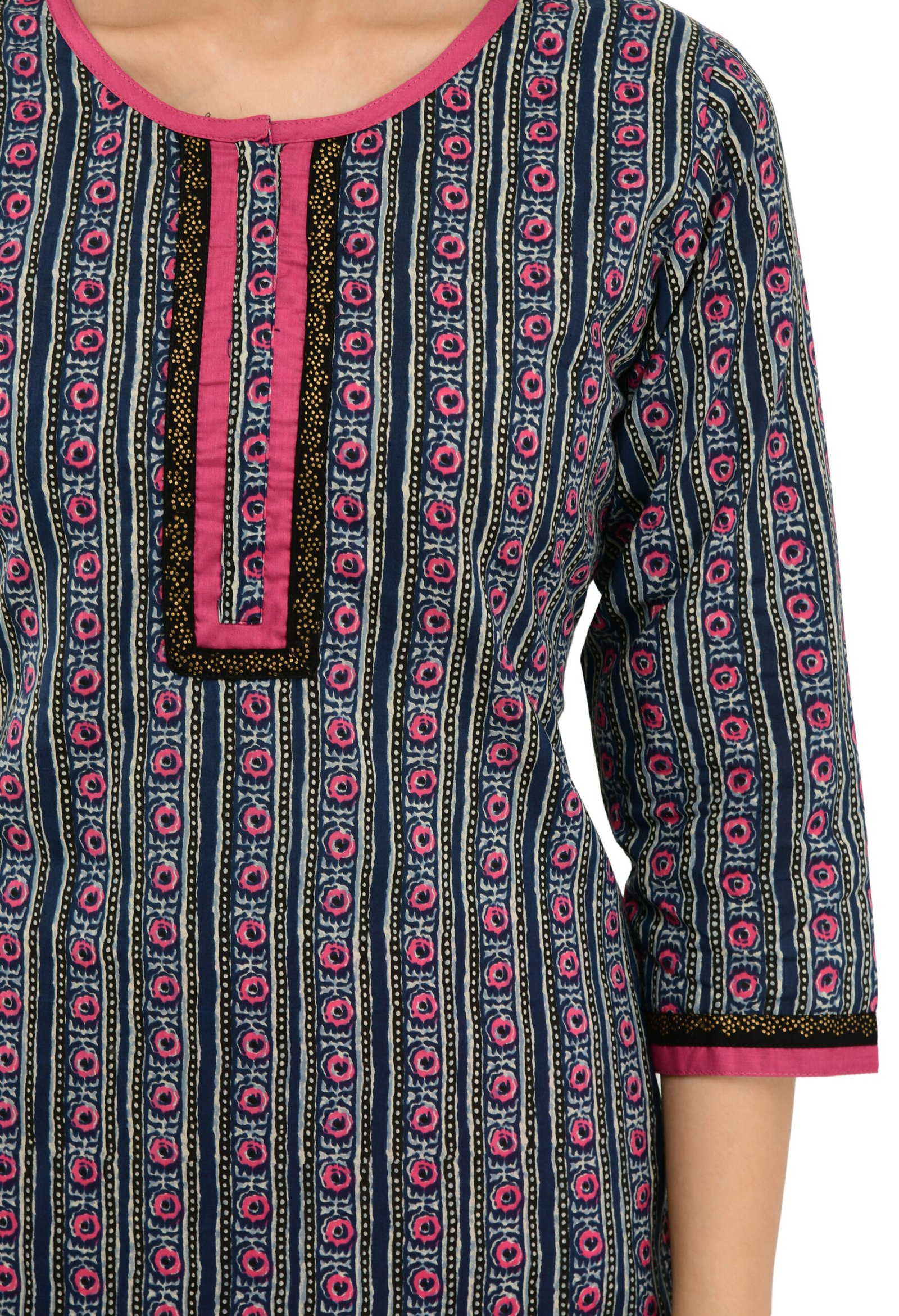 Blue 100% Cotton Printed Stylish Straight Kurta, Kurti for Women - Image 5
