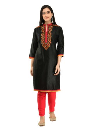 Black Poly Viscose Embroidred Stylish  Straight Ladies Kurta, Kurti