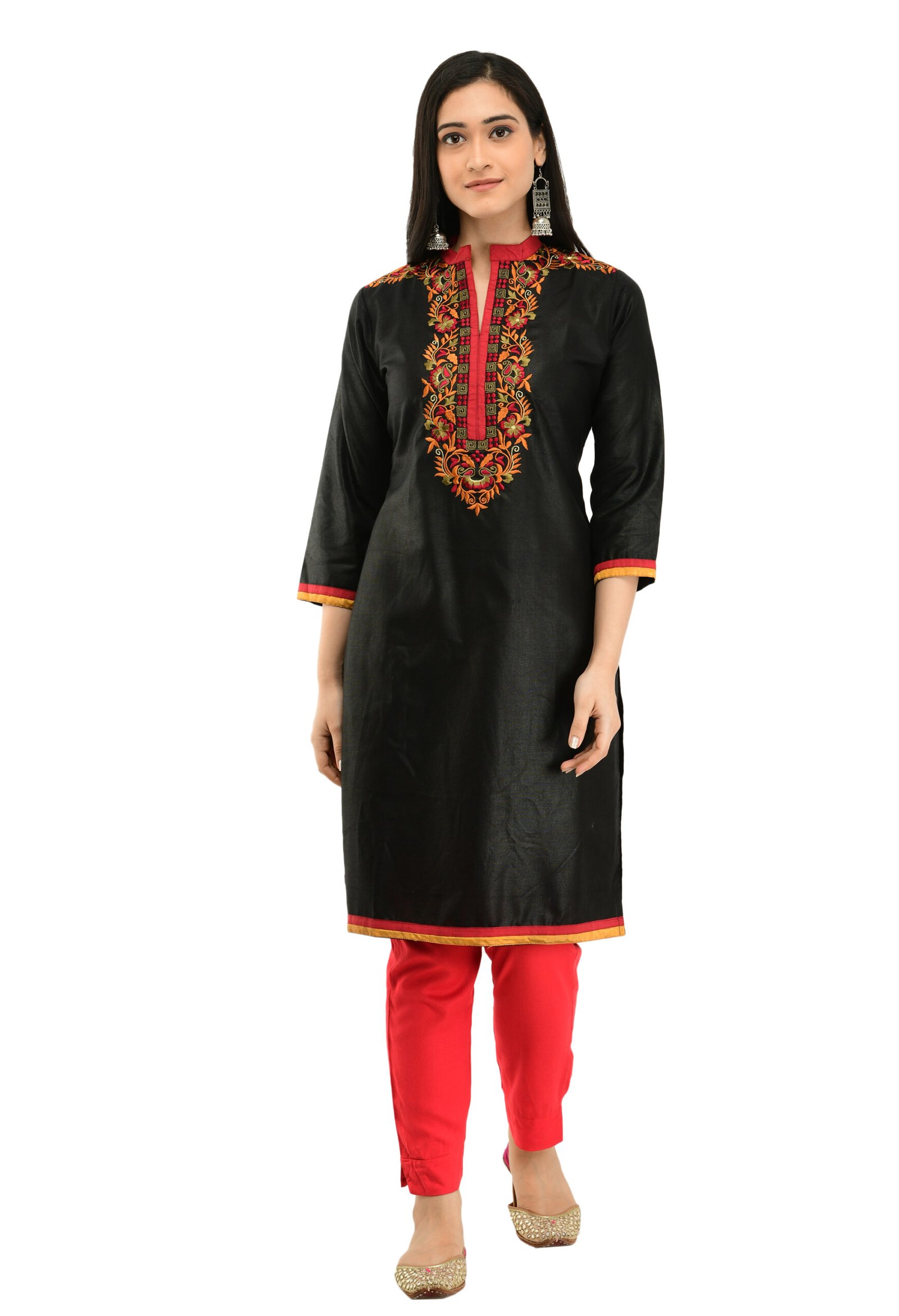 Black Poly Viscose Embroidred Stylish Straight Ladies Kurta, Kurti