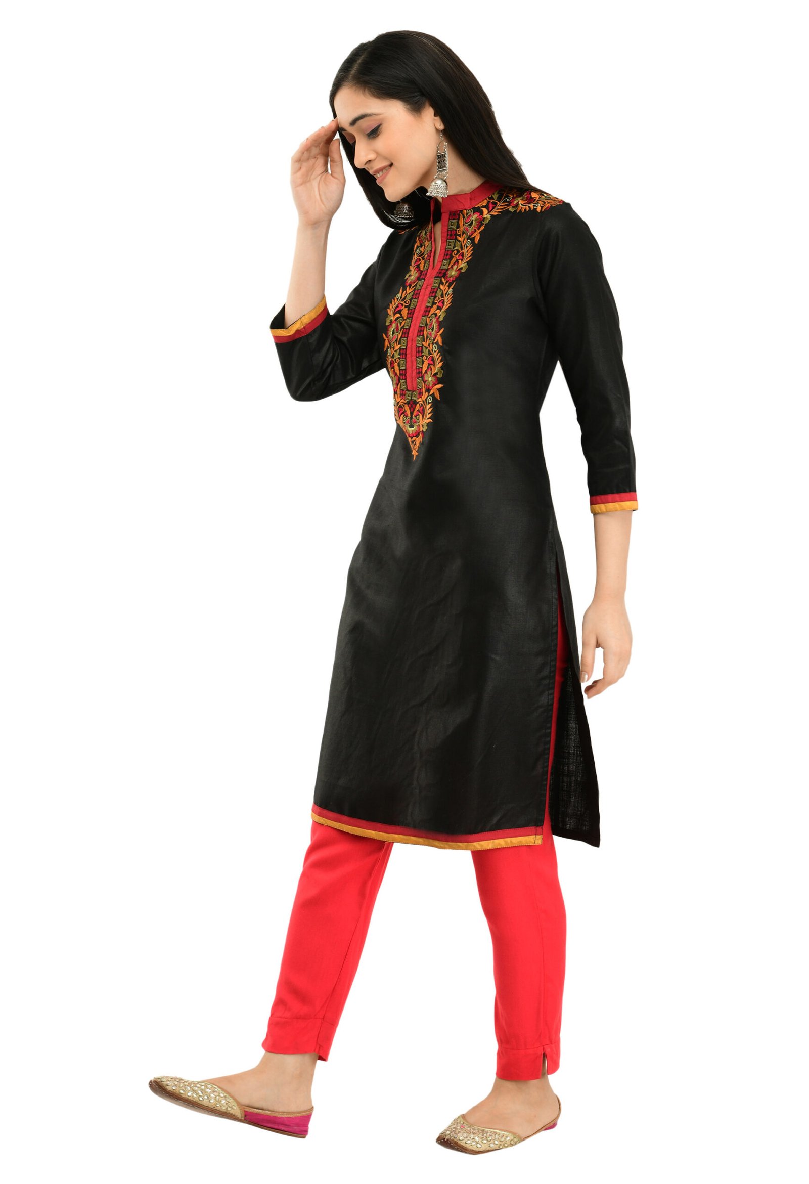 Black Poly Viscose Embroidred Stylish Straight Ladies Kurta, Kurti - Image 5