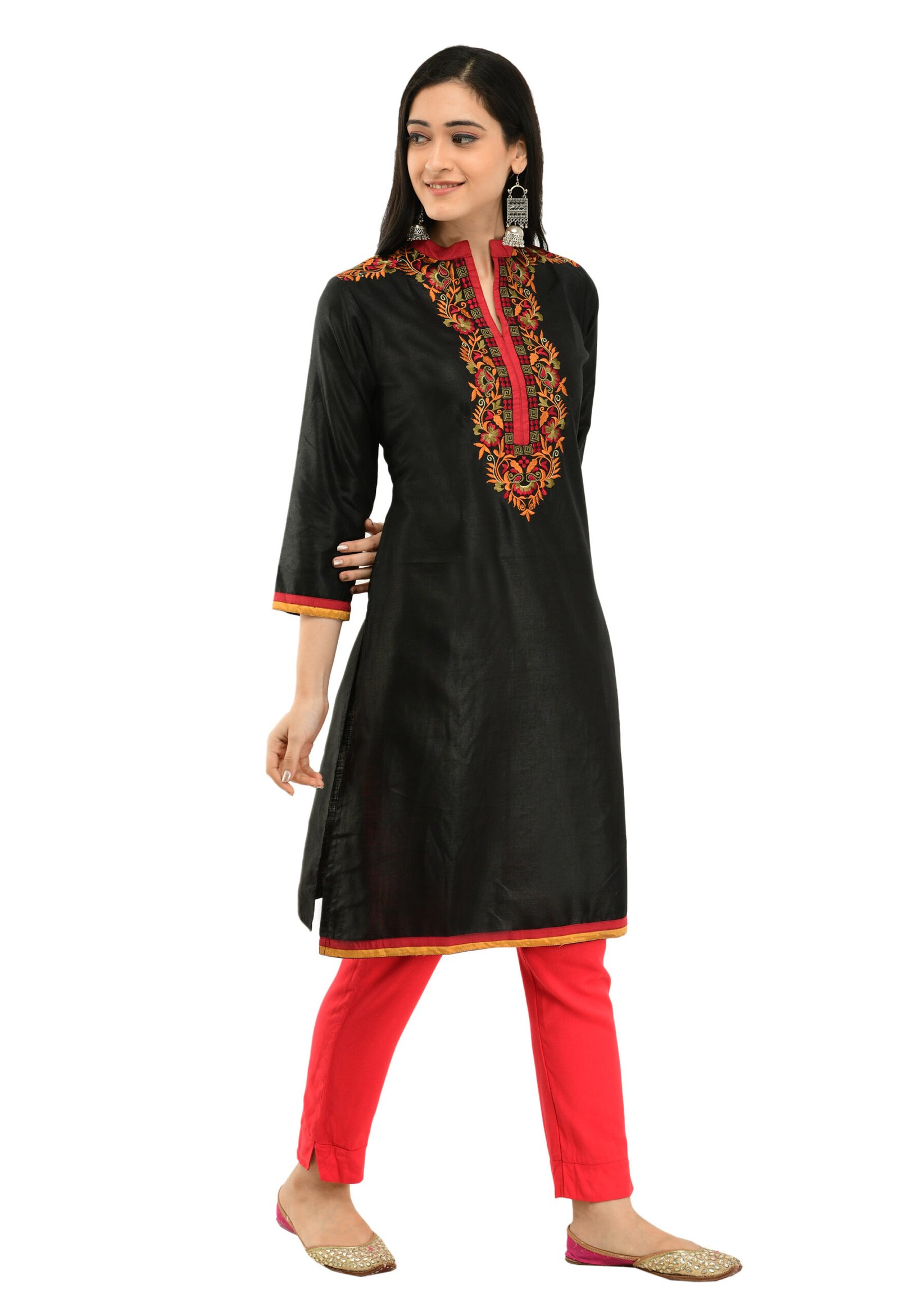 Black Poly Viscose Embroidred Stylish Straight Ladies Kurta, Kurti - Image 4