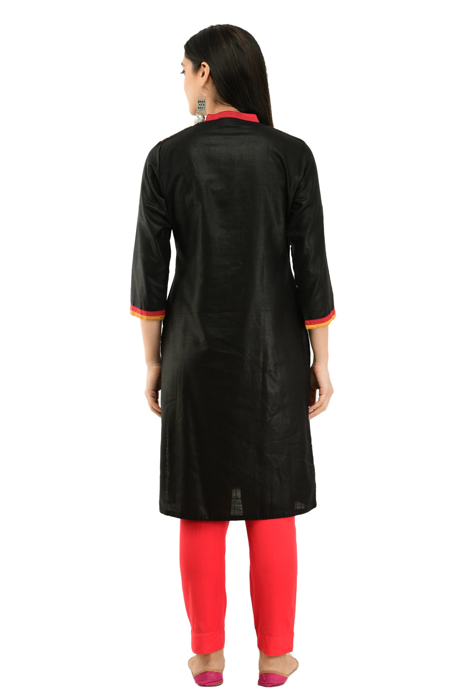 Black Poly Viscose Embroidred Stylish Straight Ladies Kurta, Kurti - Image 3