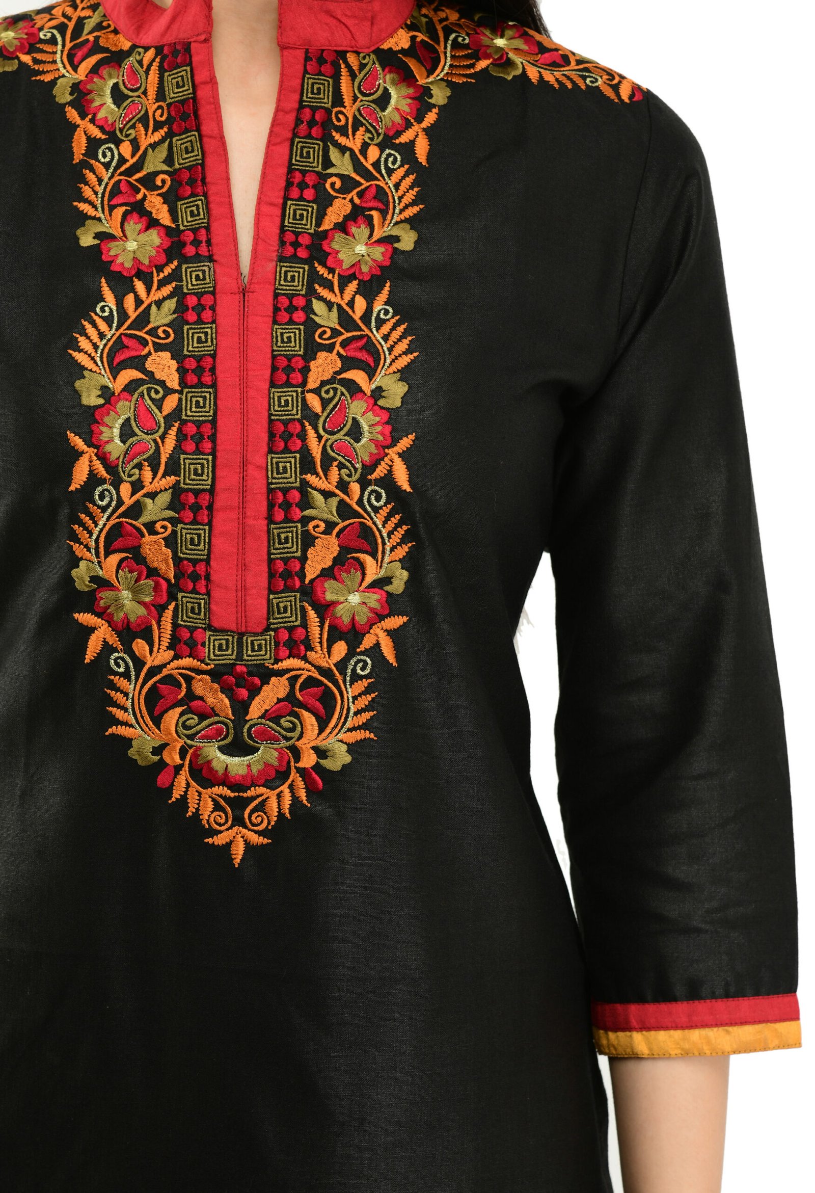 Black Poly Viscose Embroidred Stylish Straight Ladies Kurta, Kurti - Image 2