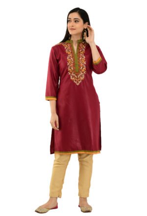 Maroon Poly Viscose Embroidred Stylish  Straight Kurta, Kurti for Women