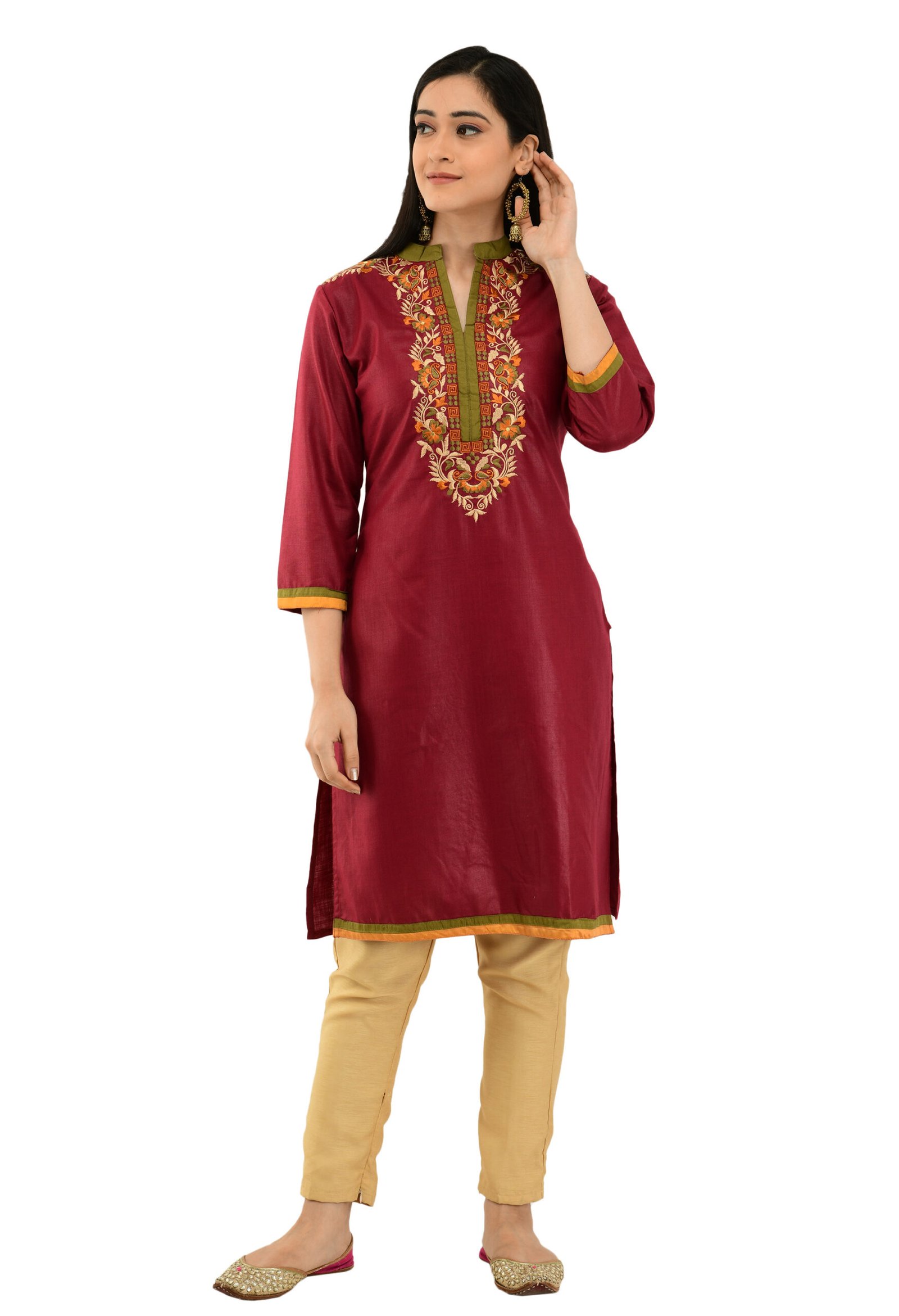 Maroon Poly Viscose Embroidred Stylish Straight Kurta, Kurti for Women
