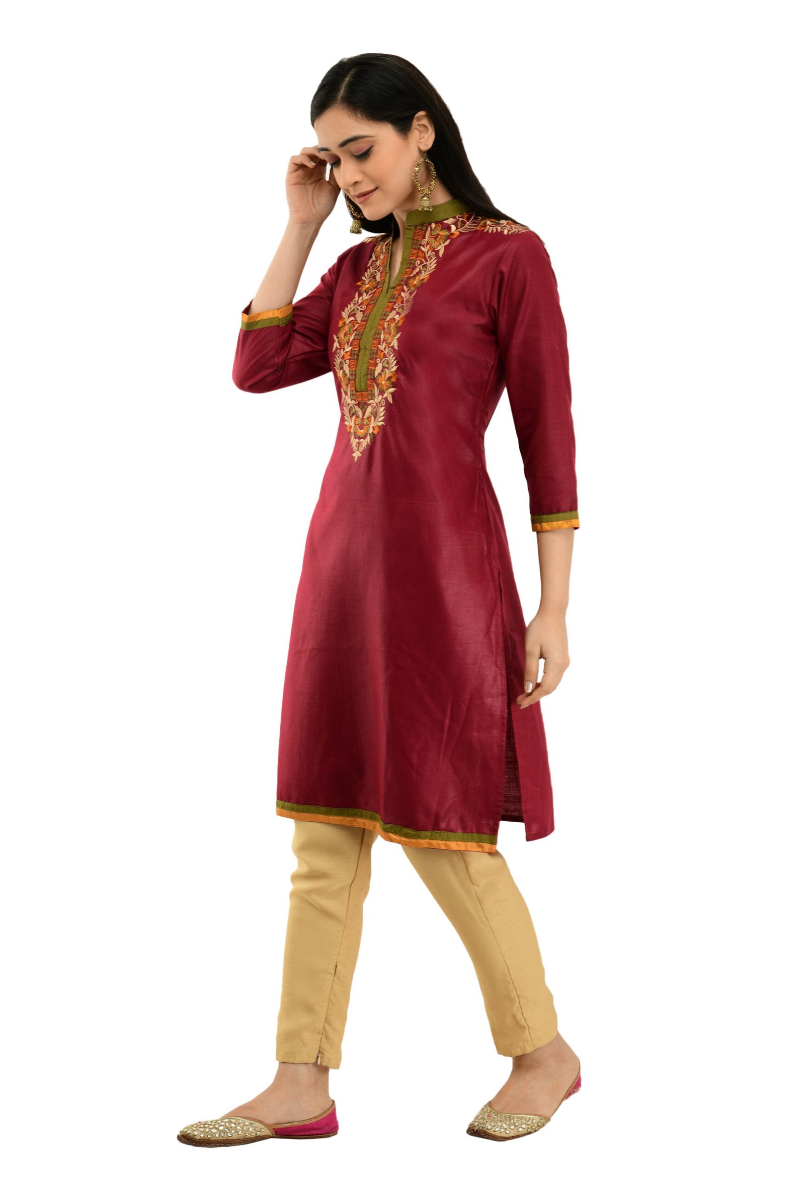 Maroon Poly Viscose Embroidred Stylish Straight Kurta, Kurti for Women - Image 5