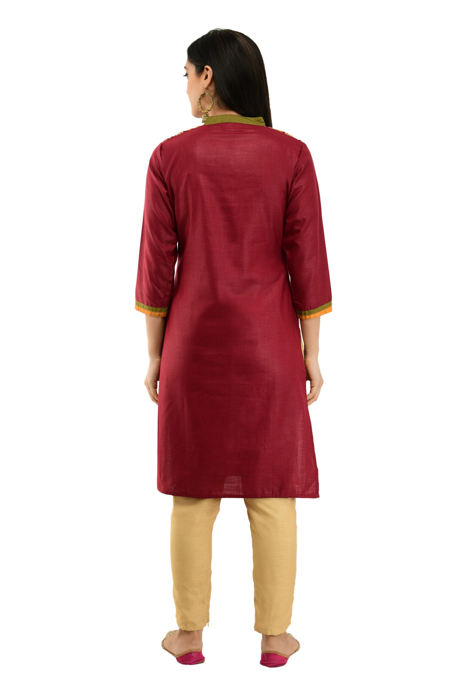 Maroon Poly Viscose Embroidred Stylish Straight Kurta, Kurti for Women - Image 3