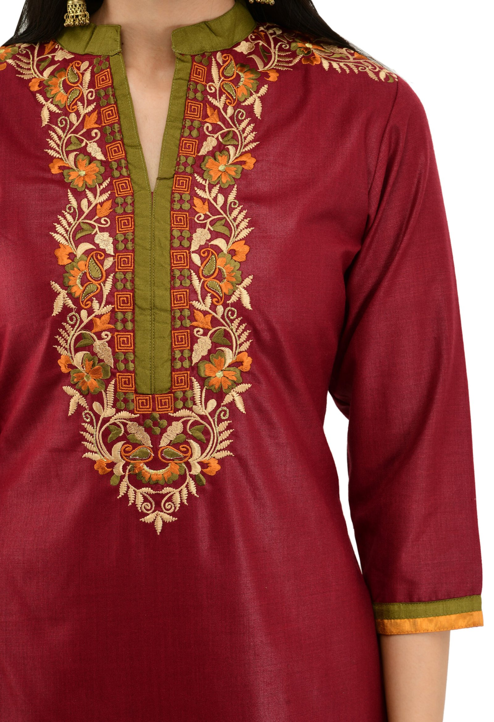 Maroon Poly Viscose Embroidred Stylish Straight Kurta, Kurti for Women - Image 2
