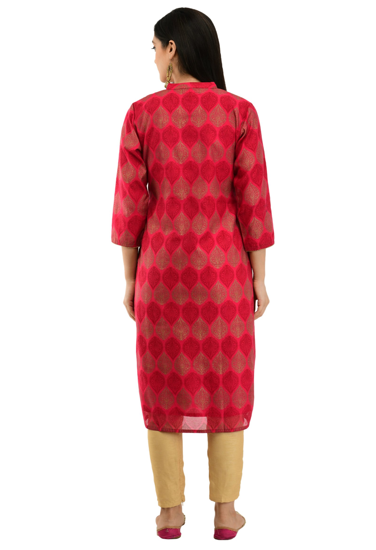 Pink Chanderi Printed Stylish A-Line Ladies Kurta, Kurti - Image 4