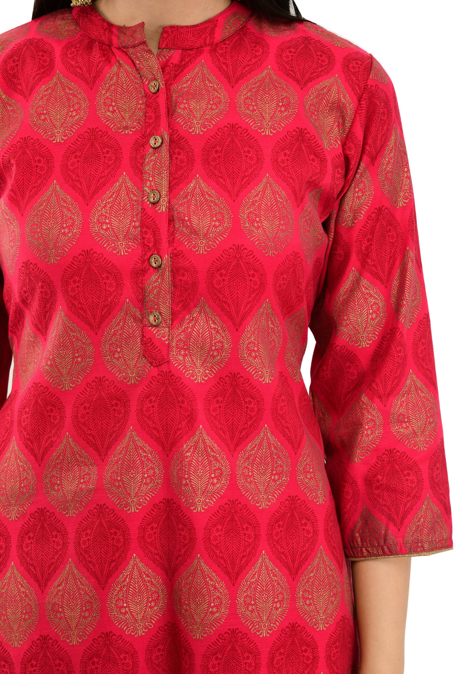 Pink Chanderi Printed Stylish A-Line Ladies Kurta, Kurti - Image 5