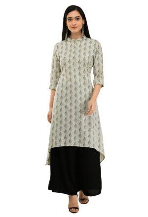 Off White Flax Printed Stylish  A-Line Ladies Kurta