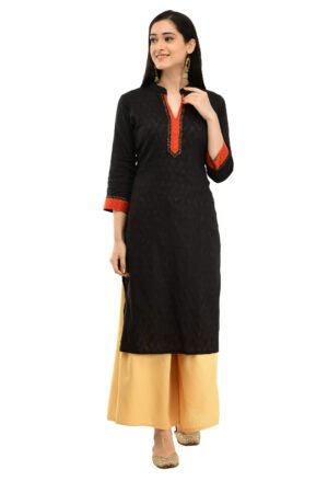 Black Cotton Jaquard Stylish  Straight Ladies Kurta