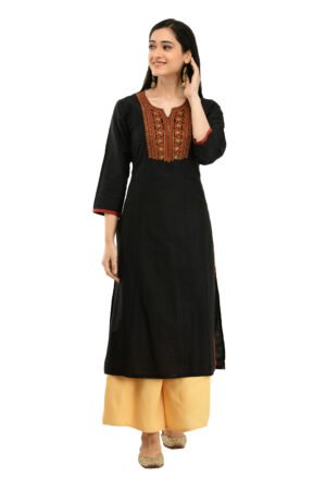 Black Poly Blanded Embroidred Stylish  Straight Kurta