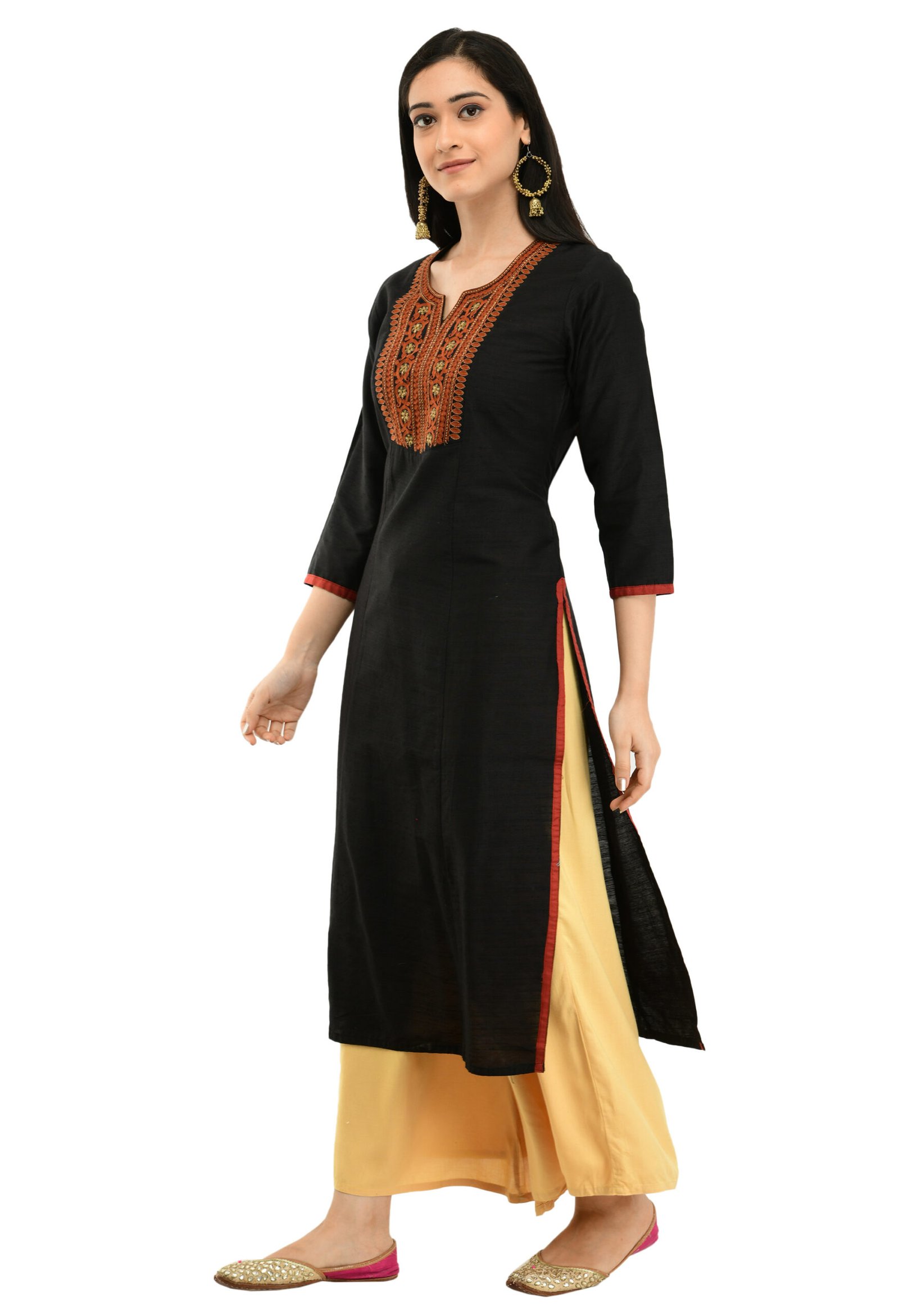 Black Poly Blanded Embroidred Stylish Straight Kurta - Image 2