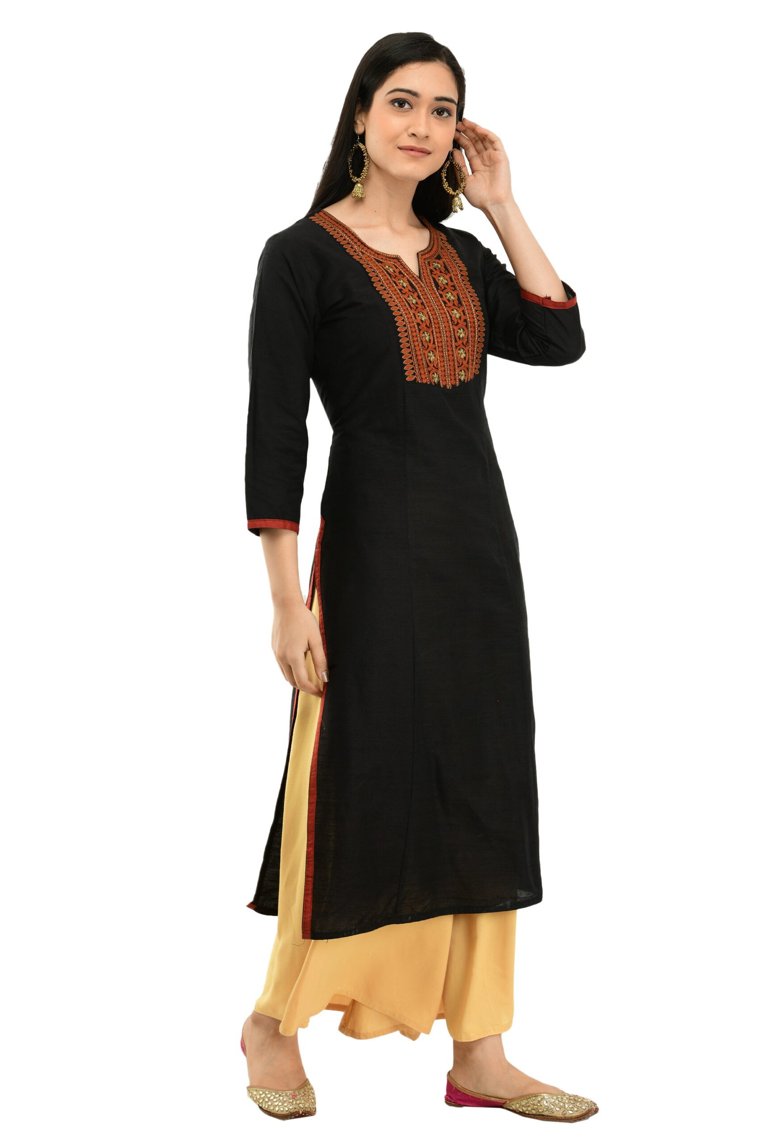 Black Poly Blanded Embroidred Stylish Straight Kurta - Image 3