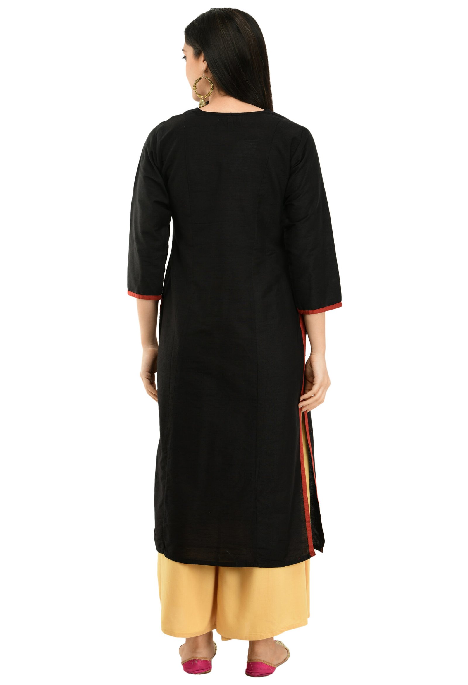 Black Poly Blanded Embroidred Stylish Straight Kurta - Image 4