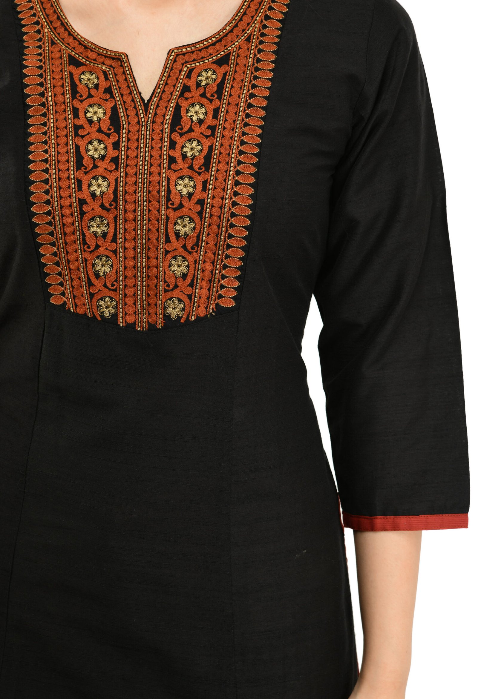 Black Poly Blanded Embroidred Stylish Straight Kurta - Image 5