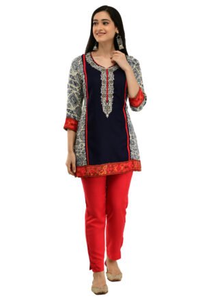 Blue Poly Blanded Embroidred Stylish  Straight Kurti for Women