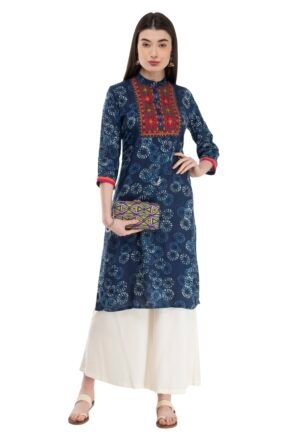 Blue Rayon Embroidred Stylish  Straight Ladies Kurta, Kurti