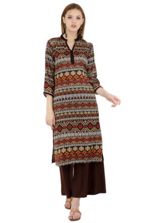 Black Rayon Printed Stylish  Straight Kurta, Kurti for Women
